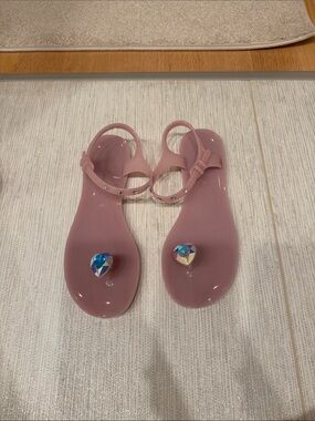 Pink Jelly Toe-Ring Sandals with Crystal Accents